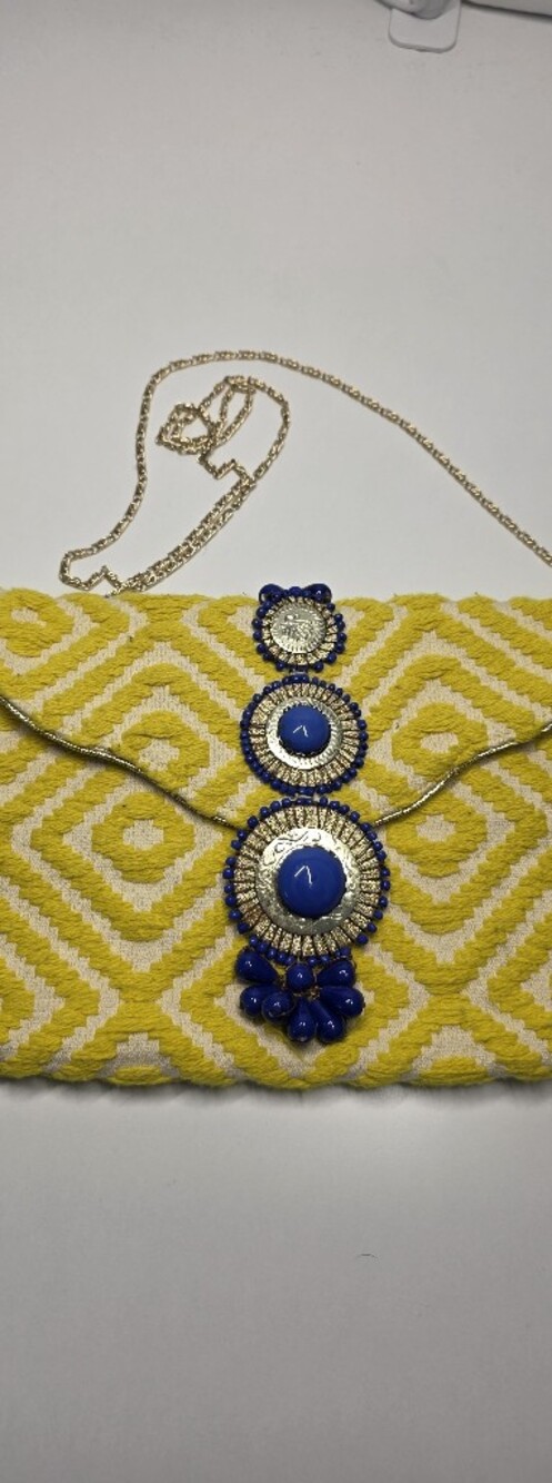 Steve Madden Blue and Gold Pendant Clutch
